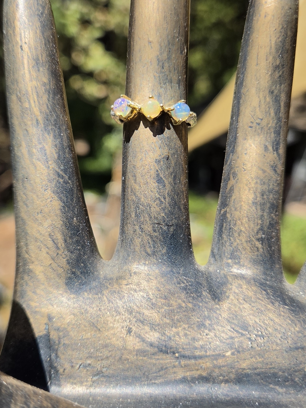 Opal Natural Trio Sterling & Gold Ring Sz7